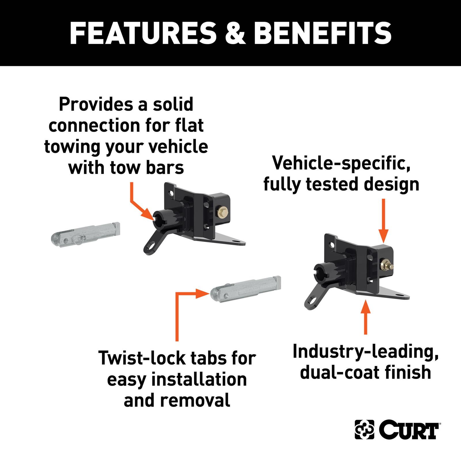 CURT Custom Tow Bar Base Plates for 2021-2024 BRONCO - 70143 Adapter Bracket, Plate, Steel, Black Powdercoated, Ford, Kit thumbnail 2