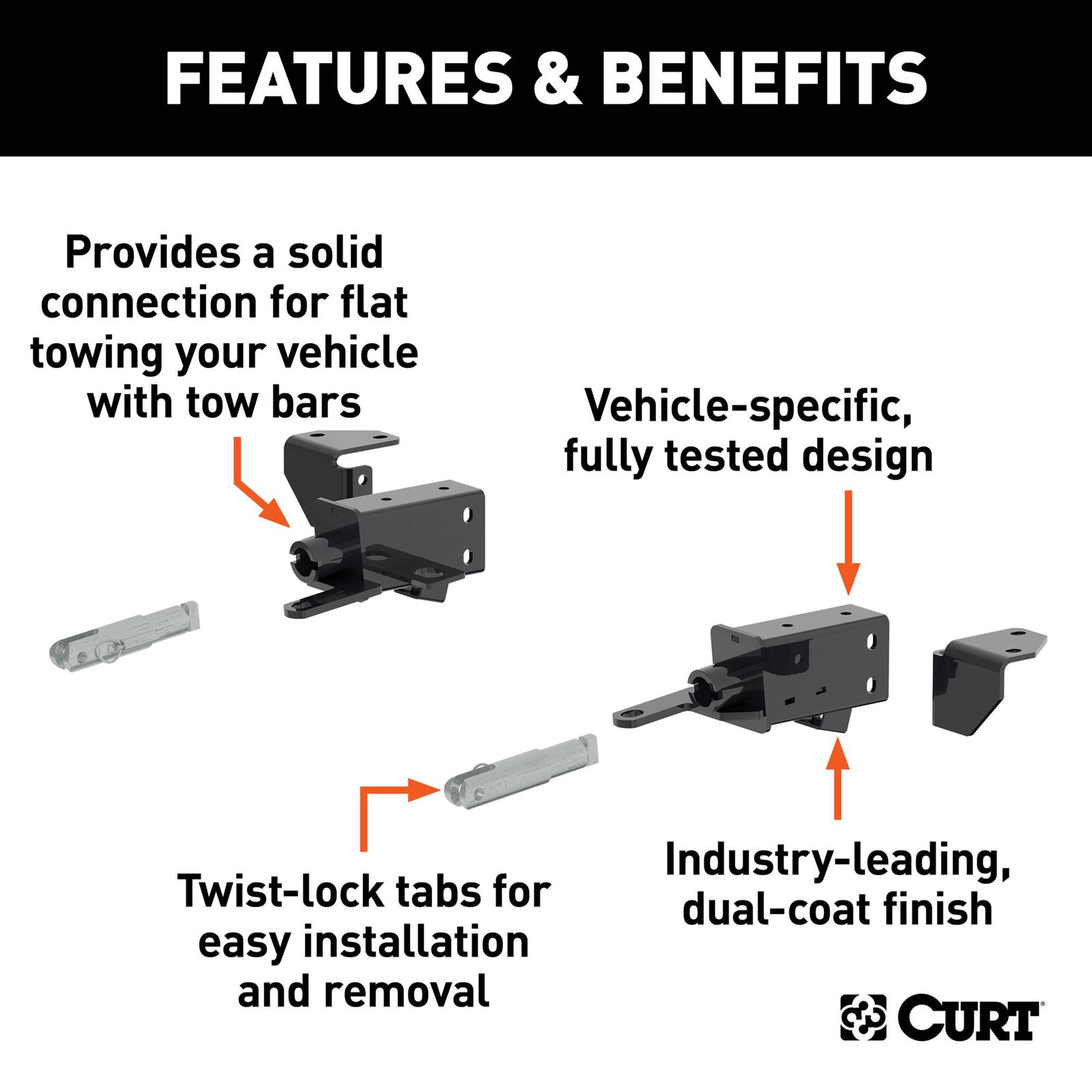 CURT Custom Tow Bar Base Plates for 2021-2024 BRONCO - 70147 Adapter Bracket, Plate, Steel, Black Powdercoated, Ford, Kit thumbnail 2