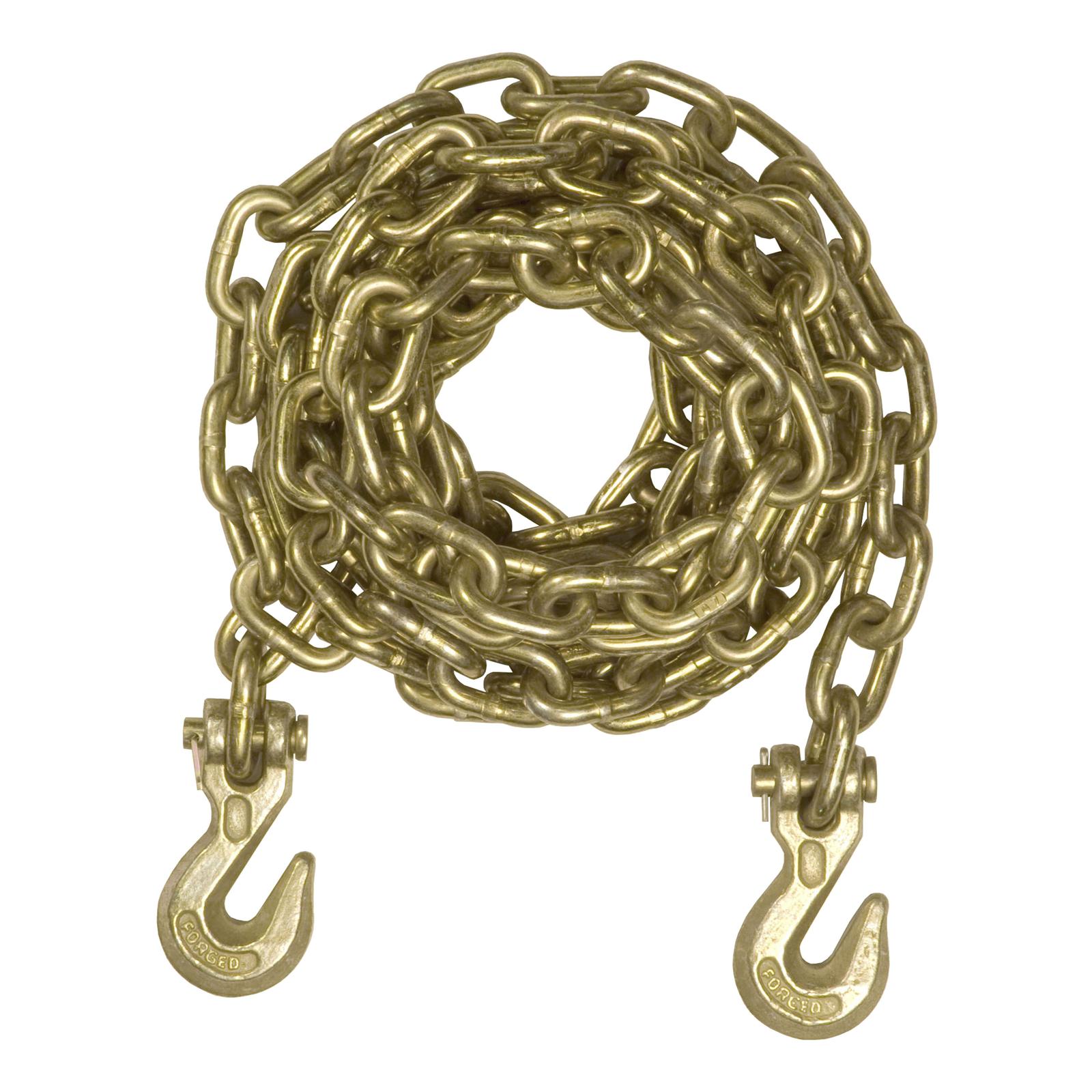 CURT Transport Binder Safety Chains 80305 Chain, Yellow Zinc, Steel, 5/16 in., 18, 800 lbs. Minimum Break Force, 14 ft. Length, with Hooks, Each