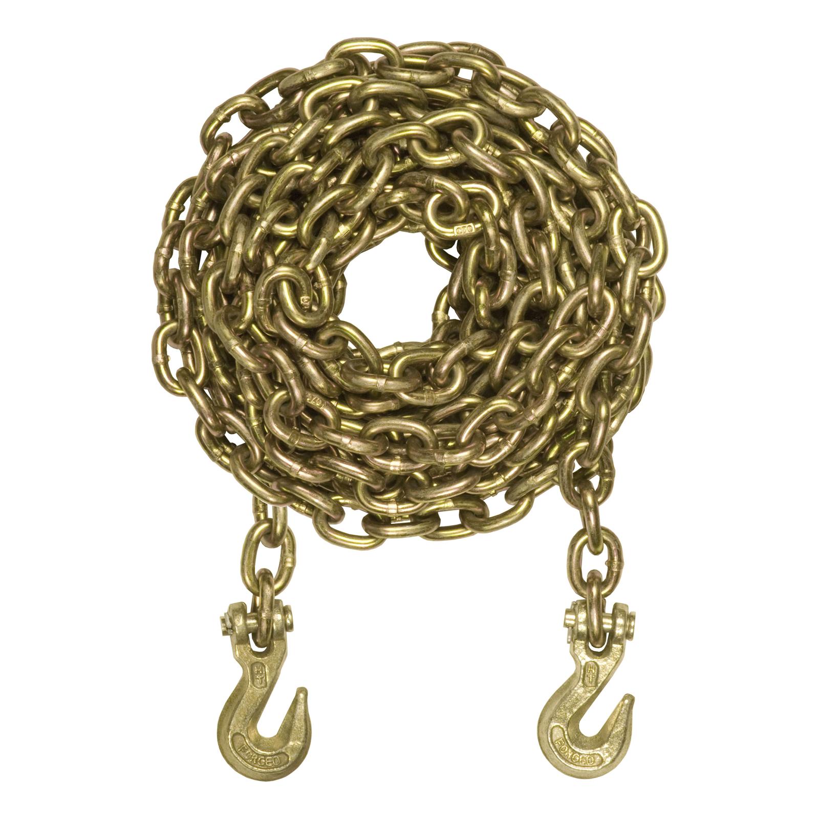 CURT Transport Binder Safety Chains 80307 Chain, Yellow Zinc, Steel, 5/16 in., 18, 800 lbs. Minimum Break Force, 20 ft. Length, with Hooks, Each
