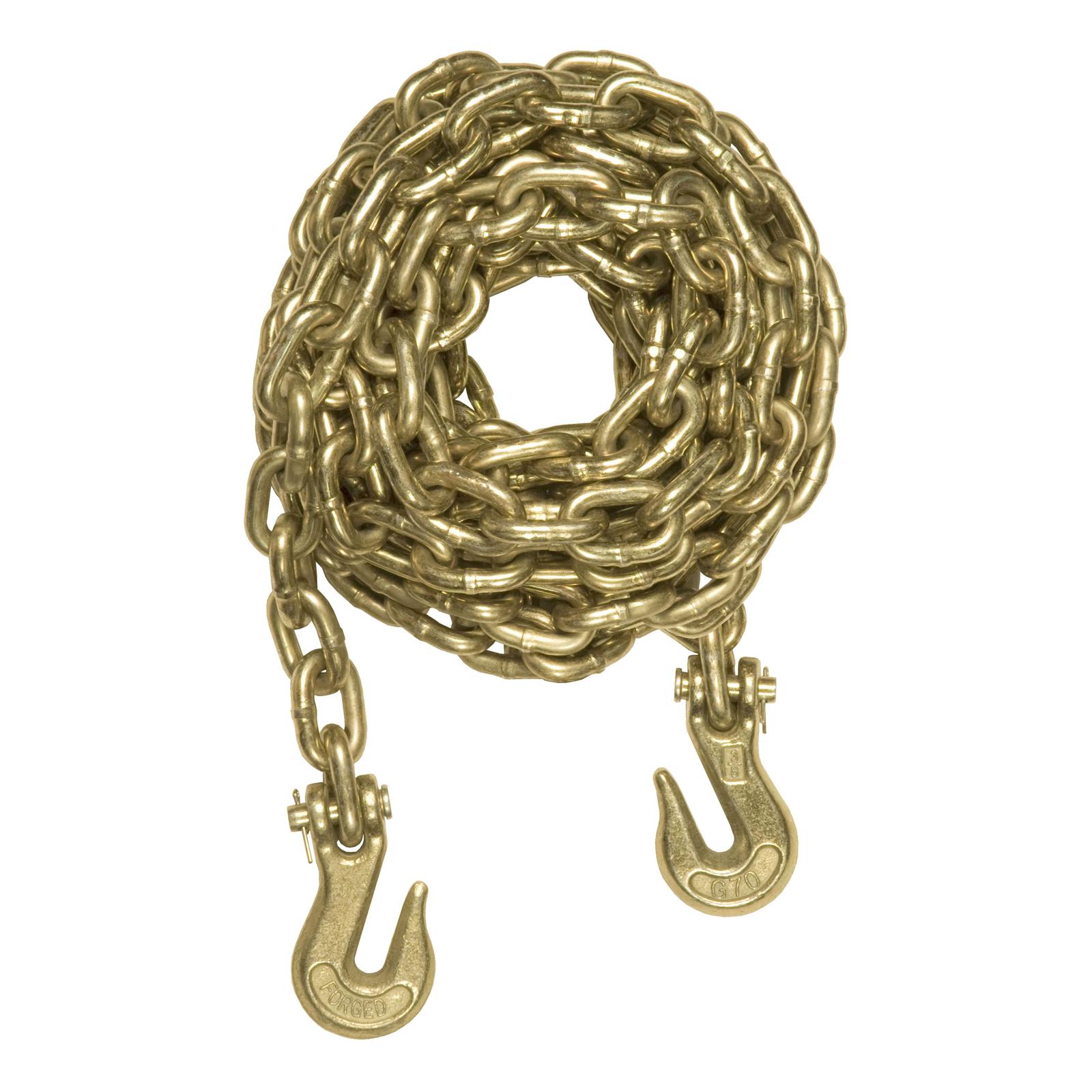CURT Transport Binder Safety Chains 80309 Chain, Yellow Zinc, Steel, 3/8 in., 26, 400 lbs. Minimum Break Force, 14 ft. Length, with Hooks, Each