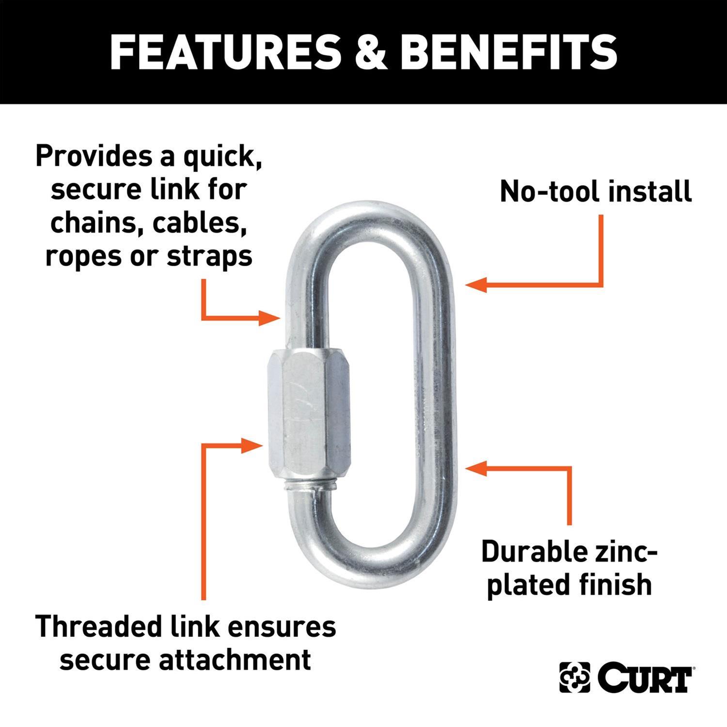 Curt Manufacturing Trailer Safety Chains and Cables 82934 Hitch Chain, 7/16" Quick Link (13,200 lbs. Breaking Strength, Packaged)