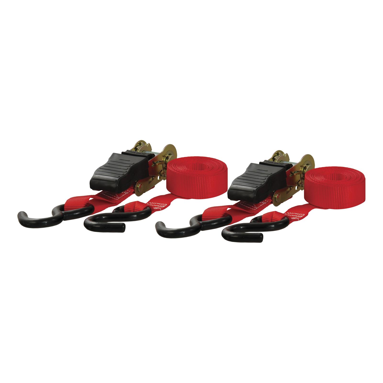CURT Cargo Strap Sets 83001 Tie-Down Straps, Cargo, Ratchet, S-hook, 500 lbs. Working Load, 1 in. Width, 10 ft. Length, Red, Pair