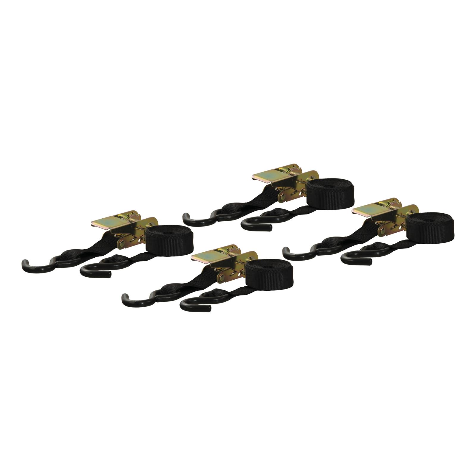 CURT Cargo Strap Sets 83010 Tie-Down Straps, Cargo, Ratchet, S-hook, 500 lbs. Working Load, 1 in. Width, 16 ft. Length, Black, Set of 4