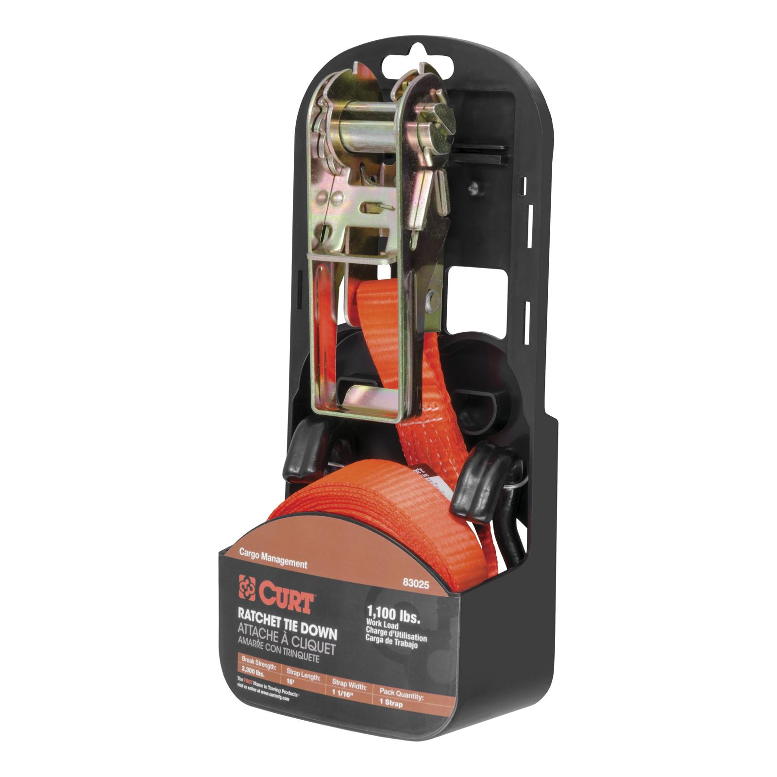 CURT Cargo Strap Sets 83025 Tie-Down Strap, Cargo, Ratchet, S-hook, 1,100 lbs. Working Load, 1 in. Width, 16 ft. Length, Red, Each thumbnail 2