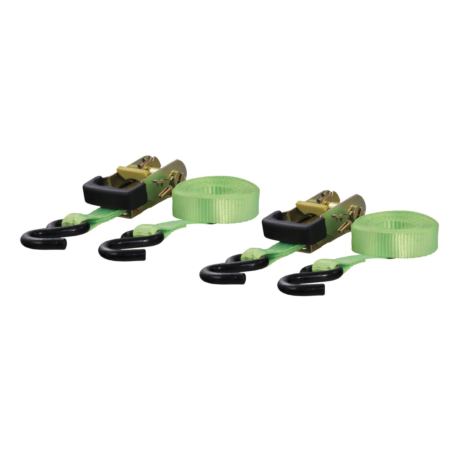 CURT Cargo Strap Sets 83028 Tie-Down Straps, Cargo, Ratchet, S-hook, 1,100 lbs. Working Load, 1 in. Width, 16 ft. Length, Lime Green, Pair