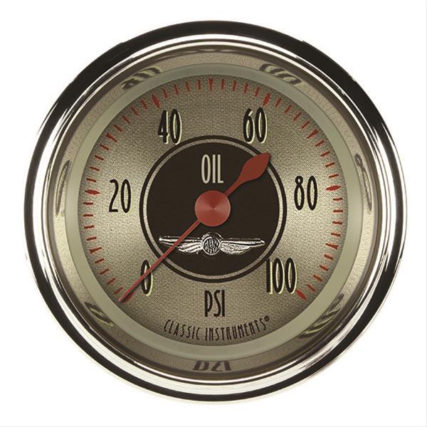 Classic Instruments All-American Nickel Series Gauges AN181SHC Oil Pressure Gauge, AMER NKL 2" OIL PRES 100psi FULL SWEEP