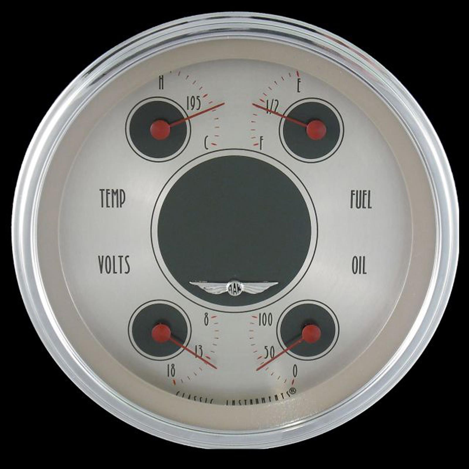 Classic Instruments All-American Nickel Series Gauges AN31SLC Gauge Kits, Series, Analog, Fuel Level, Oil Pressure, Voltmeter, Water Temperature, 4 5/8 in., Face, Brown Numbers, Each