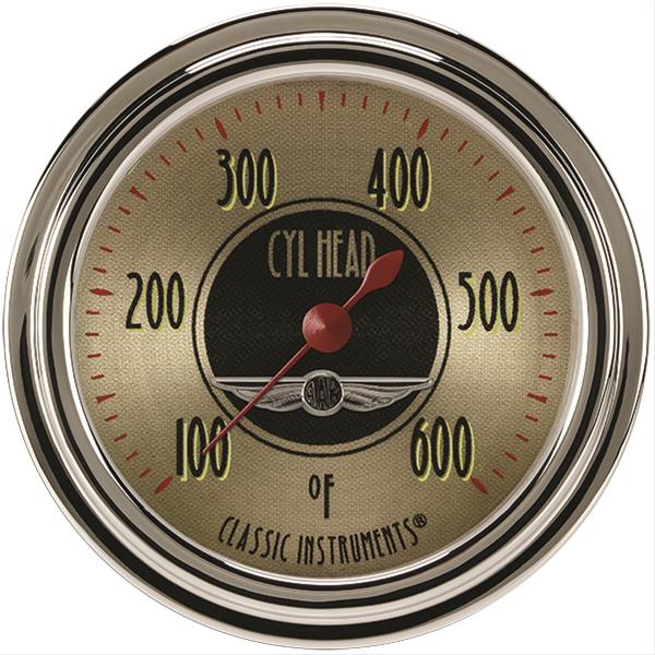 Classic Instruments All-American Nickel Series Gauges AN397SLC Gauge, Analog, Series, Cylinder Head Temp, 100-600 Degrees F, 2 5/8 in. Diameter, Gold Face, Full Sweep, Each