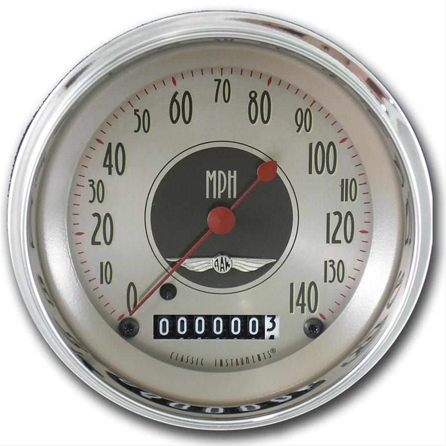 Classic Instruments All-American Nickel Series Speedometers AN55SHC Speedometer, Nickel, 3 3/8 in. Diameter, 0-140 mph, Analog, Electrical, Curved Face, Each