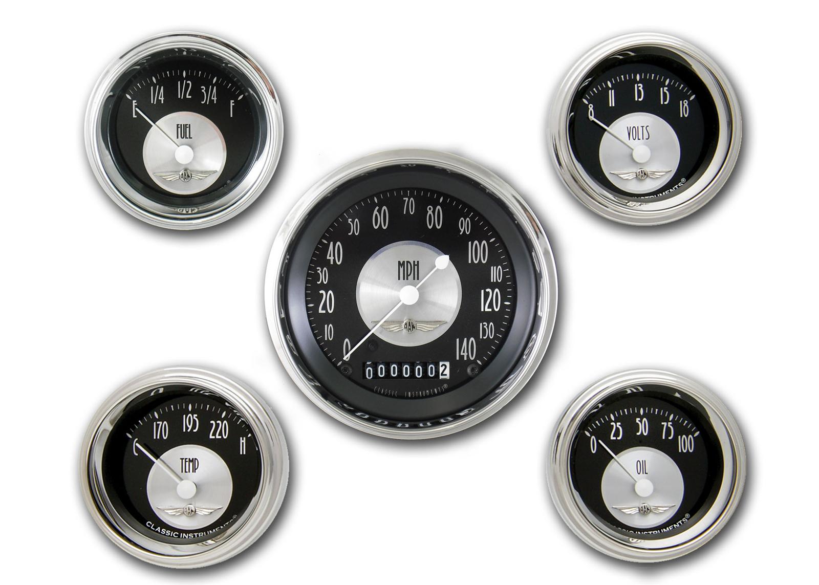 Classic Instruments All-American Tradition Series Gauge Sets AT00SHC Gauges, Analog, All-American, Speedometer, Fuel Level, Water Temperature, Oil Pressure, Voltmeter, Kit