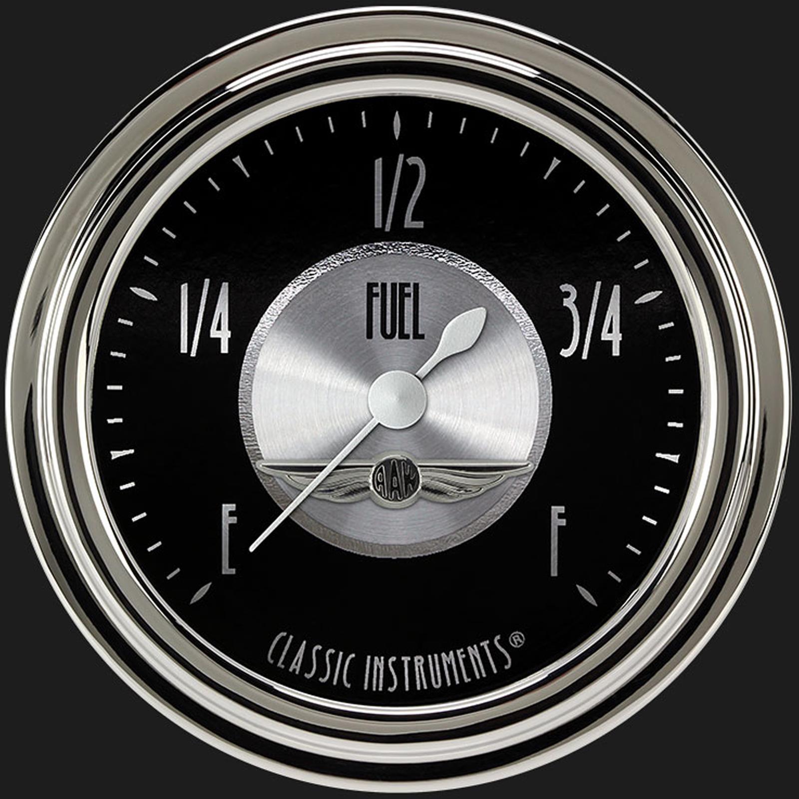 Classic Instruments All-American Tradition Series Gauges AT309SLC Gauge, Analog, Series, Fuel Level, Empty-Full, 2 5/8 in. Diameter, Black Face, Full Sweep, Each