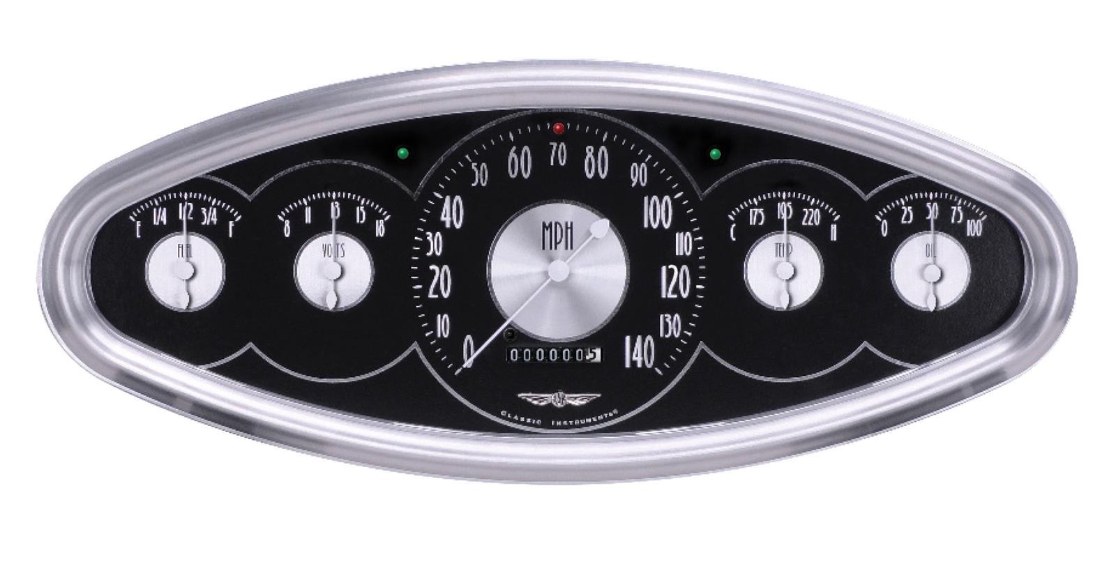 Classic Instruments All-American Tradition Series Gauge Sets AT3200PB Kits, Series, Analog, Speedometer, Fuel Level, Oil Pressure, Volts, Water Temp., Black/Silver Face, Silver Numbers, Kit