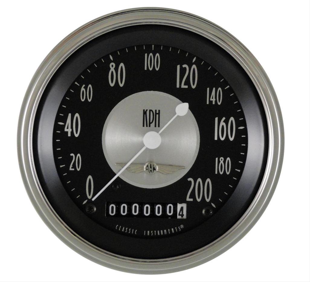 Classic Instruments All-American Tradition Series Speedometers AT59SHC Speedometer, Tradition, 3 3/8 in. Diameter, 0-200 kph, Analog, Electrical, Curved Face, Each