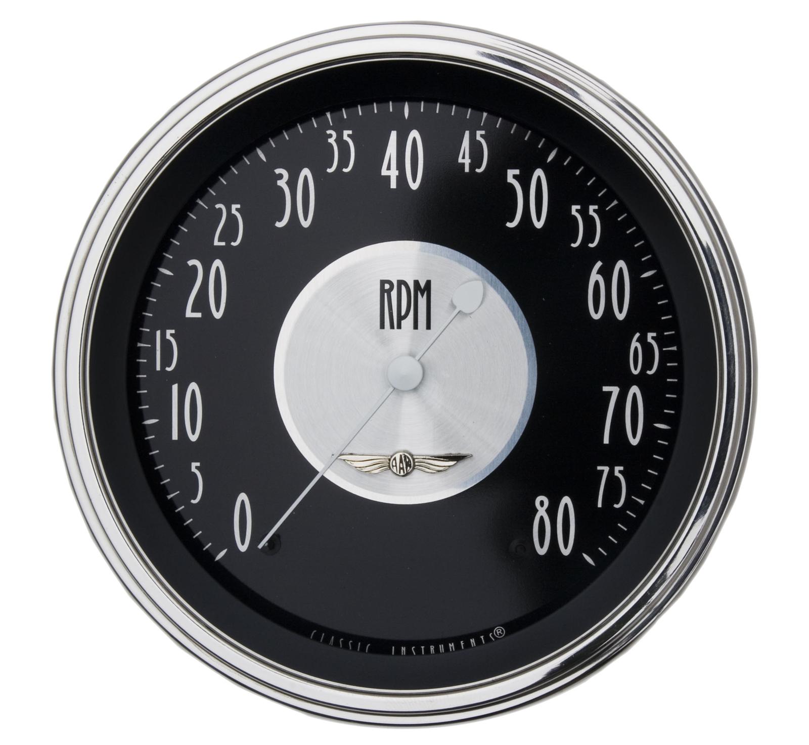 Classic Instruments All-American Tradition Series Tachometers AT71SLC Tachometer, Analog, 0-8,000 RPM, 5 in. Diameter, Black Face, Polished Bezel, Electrical, Each