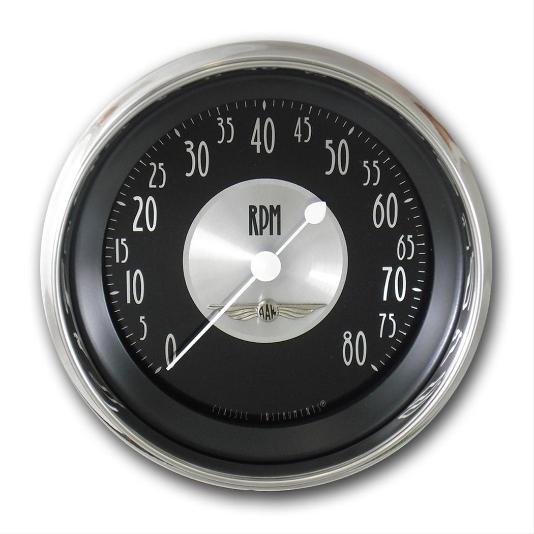 Classic Instruments All-American Tradition Series Tachometers AT80SHC Gauge, Electronic, Tachometer, 0-8,000 rpm, 3 3/8 in., In-dash, Black Face, Analog, Electric, V8, Each