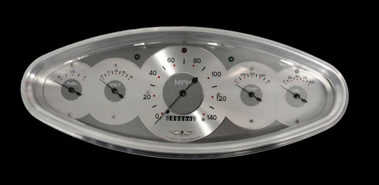 Classic Instruments All-American Series Gauge Sets AW3200PB Kits, Series, Analog, Speedometer, Fuel Level, Oil Pressure, Voltmeter, Water Temperature, Silver Face, Black Numbers, Kit
