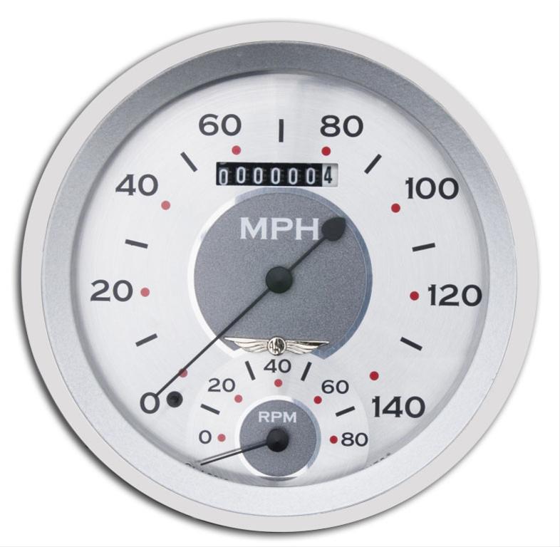 Classic Instruments All-American Series Gauge Sets AW50SRC Speedometer, Tachometer, Combo Gauge, Analog, 5 in. Diameter, Silver Face, Polished Bezel, Each
