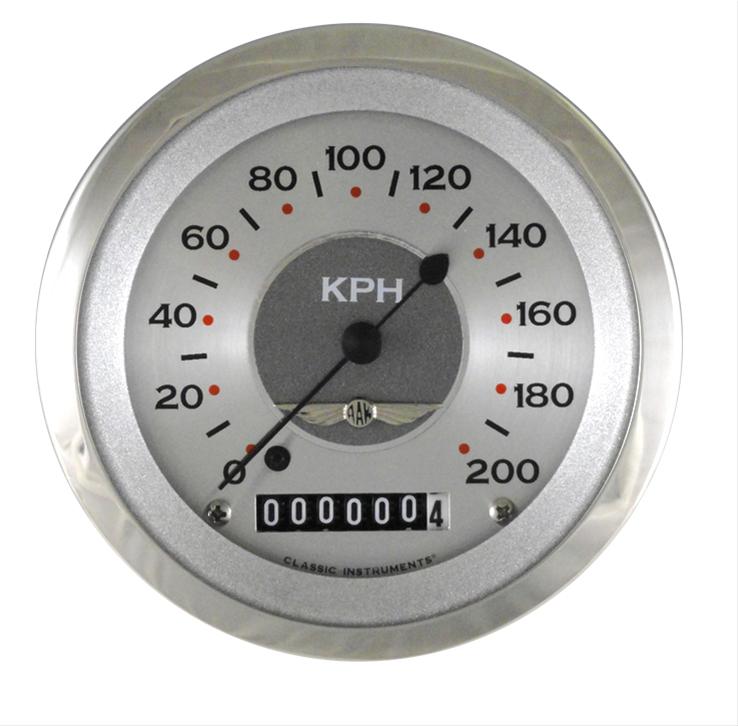 Classic Instruments All-American Series Speedometers AW59SRC Speedometer, All-American, 3 3/8 in. Diameter, 0-200 kph, Analog, Electrical, Curved Face, Each