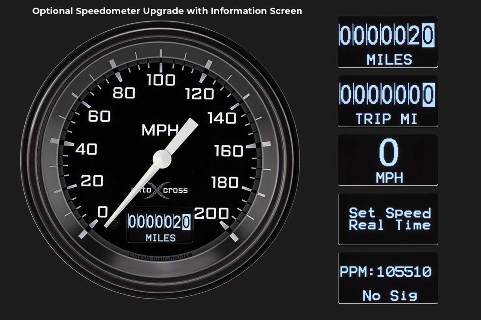 Classic Instruments Auto Cross Gray Series Gauge Sets AX04GBLF Gauges, AutoCross Series, 3 3/8 in., Speedometer, Water Temp, Oil Pressure, Voltmeter, Fuel Level, Black Low-Step Bezel, Flat Lens, Kit thumbnail 2