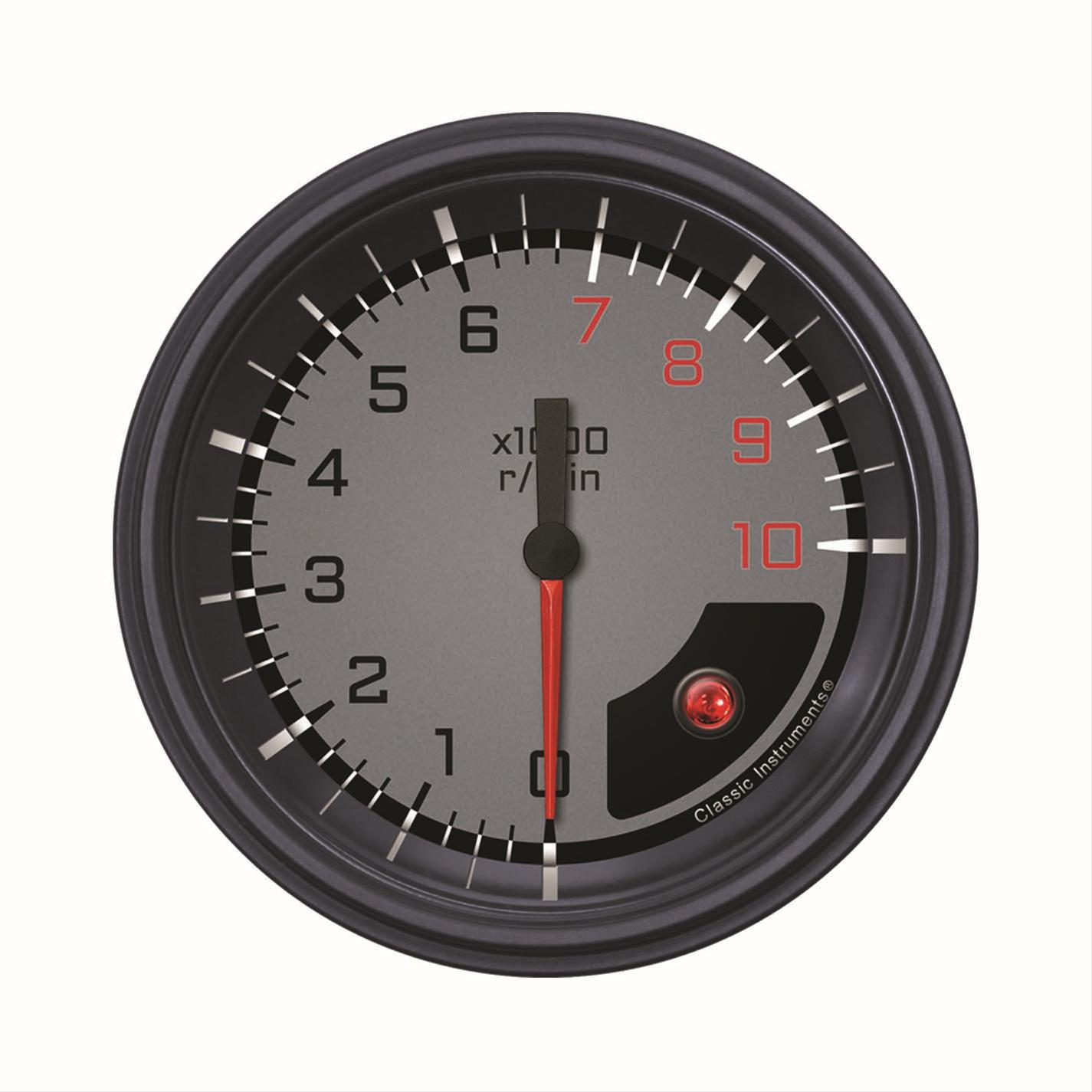 Classic Instruments Auto Cross Gray Series Tachometers AX10GBLF Gauge, Cross, Tachometer, 0-10,000 rpm, 3 3/8 in., Black/Gray Face, White Pointer, Analog, Electrical
