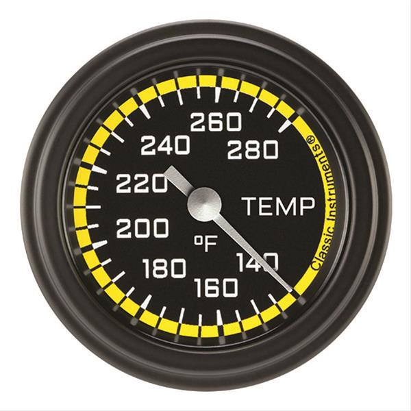 Classic Instruments Auto Cross Yellow Series Gauges AX126YBLF-06 Gauge, Series, Water Temperature, 140-280 Degrees F, 2 1/8 in., Black/Yellow Face, Analog, Electrical, Each