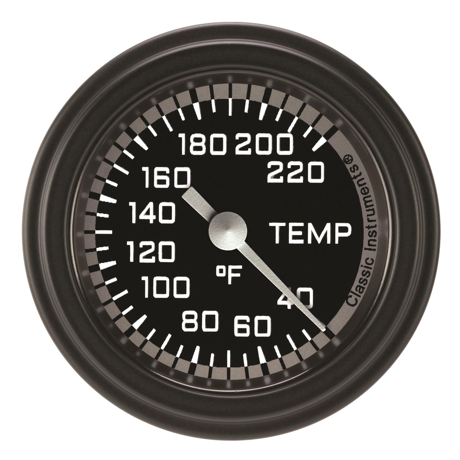 Classic Instruments Auto Cross Gray Series Gauges AX129GBLF Gauge, Stock Eliminator, Water Temp, 2 1/8 in., Black/Gray Face, Analog, Electrical, Each