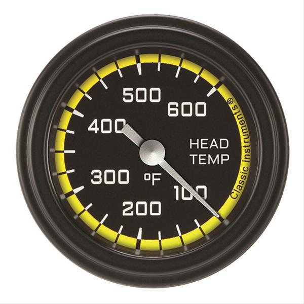 Classic Instruments Auto Cross Yellow Series Gauges AX197YBLF Gauge, Series, Cylinder Head Temperature, 100-600 Degrees F, 2 1/8 in., Black/Yellow Face, Analog, Electrical, Each