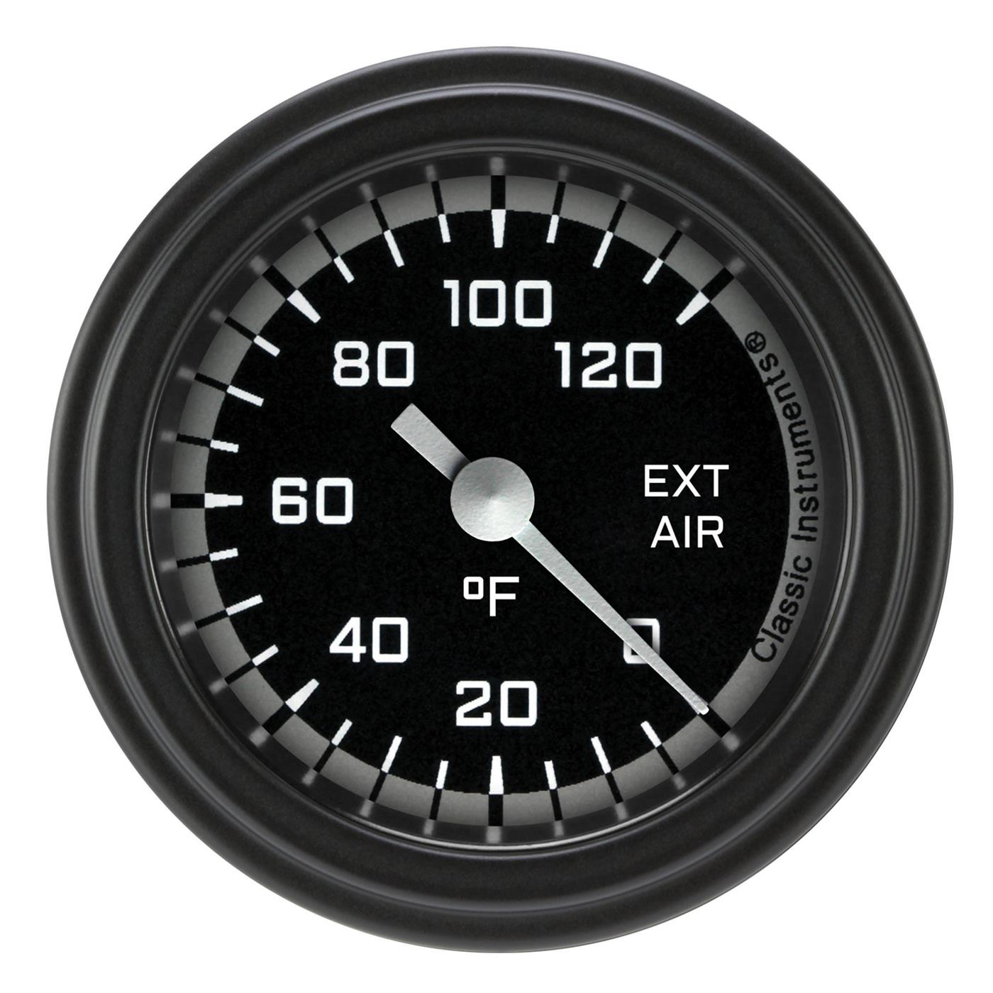 Classic Instruments Auto Cross Gray Series Gauges AX199GBLF Gauges, Series, Air Temperature, 0-120 degrees F, Analog, Electrical, 2 1/8 in., Black Face, White Numbers, Matte Black Bezel, Each