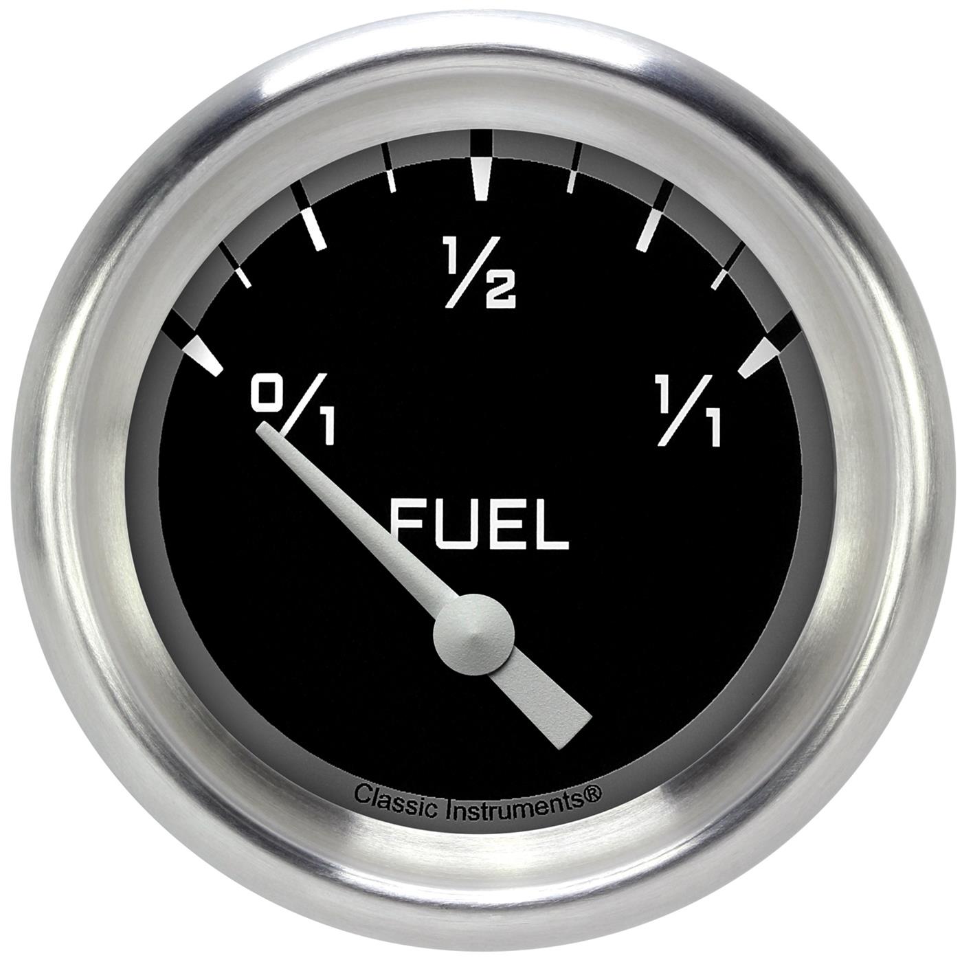 Classic Instruments Auto Cross Gray Series Gauges AX214GAPF Gauges, Series, Fuel Level, 0/1-1/1, Analog, Electrical, 2 5/8 in., Black Face, White Numbers, 0 ohms Empty, 30 ohms Full, Each