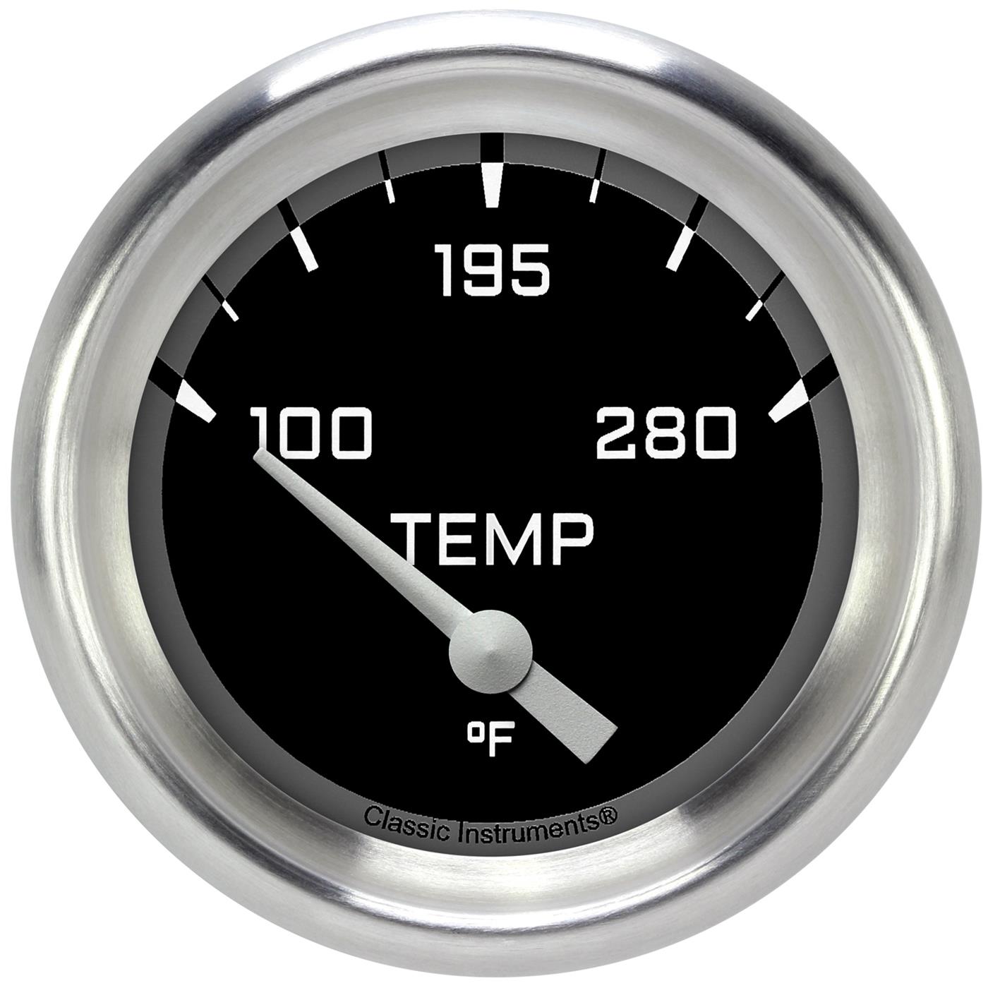 Classic Instruments Auto Cross Gray Series Gauges AX226GAPF-02 Gauges, Series, Water Temperature, 140-280 degrees F, Analog, Electrical, 2 5/8 in., Black Face, White Numbers, Each