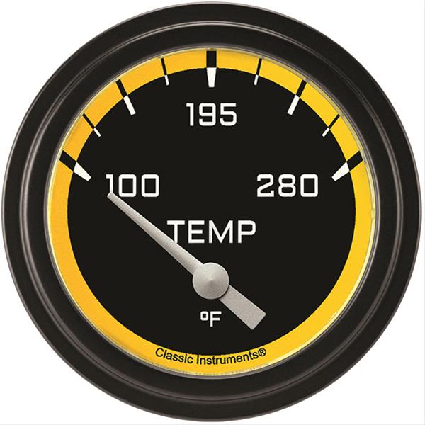Classic Instruments Auto Cross Yellow Series Gauges AX226YBLF-06 Gauge, Series, Water Temperature, 2 5/8 in., Black/Yellow Face, Analog, Electrical, Each