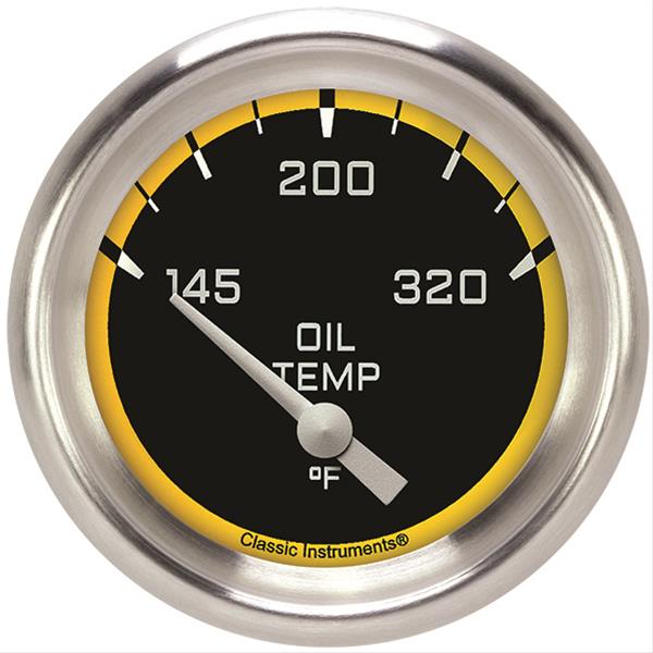 Classic Instruments Auto Cross Yellow Series Gauges AX228YAPF Gauge, Series, Oil Temperature, 145-320 Degree F, 2 5/8 in., Performance Bezel, Analog, Electrical, Each