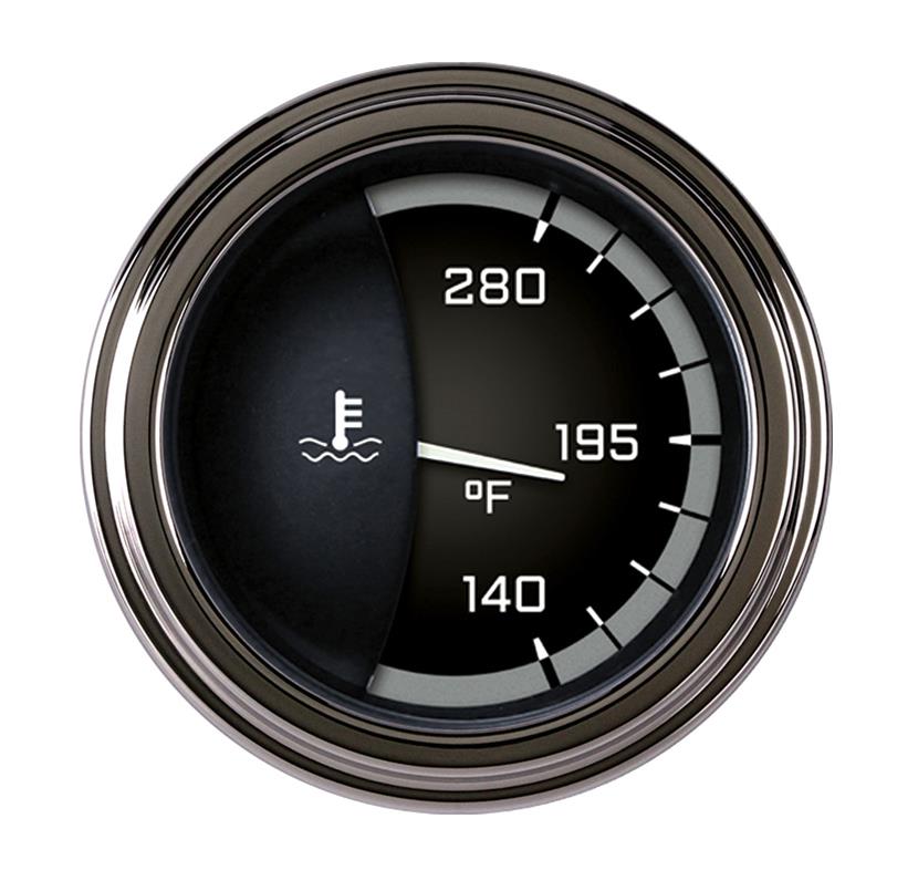 Classic Instruments Auto Cross Gray Series Gauges AX26GSLF Gauge, AutoCross Gray, Water Temperature, 140-280 degrees, 2 1/8 in., Black/Gray Face, Stainless Low Step Bezel, Flat Lens, Each