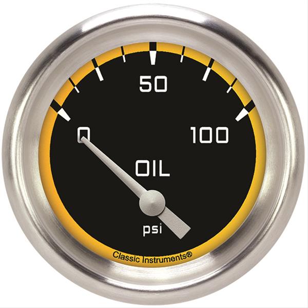 Classic Instruments Auto Cross Yellow Series Gauges AX281YAPF Gauge, Series, Oil Pressure, 2 5/8 in., Performance Bezel, Analog, Electrical, Each