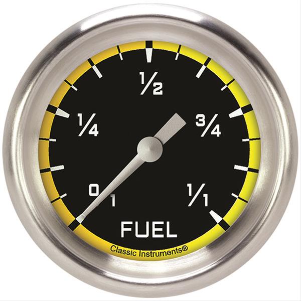 Classic Instruments Auto Cross Yellow Series Gauges AX309YAPF Gauge, Series, Performance Bezel, Fuel Level, Empty/Full, Programmable, 2 5/8 in., Analog, Electrical, Each