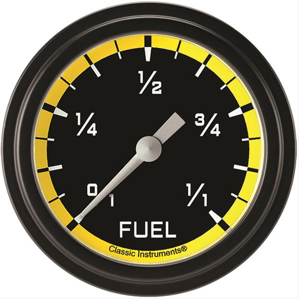 Classic Instruments Auto Cross Yellow Series Gauges AX309YBLF Gauge, Series, Low Step Bezel, Fuel Level, Empty/Full, Programmable, 2 5/8 in., Analog, Electrical, Each