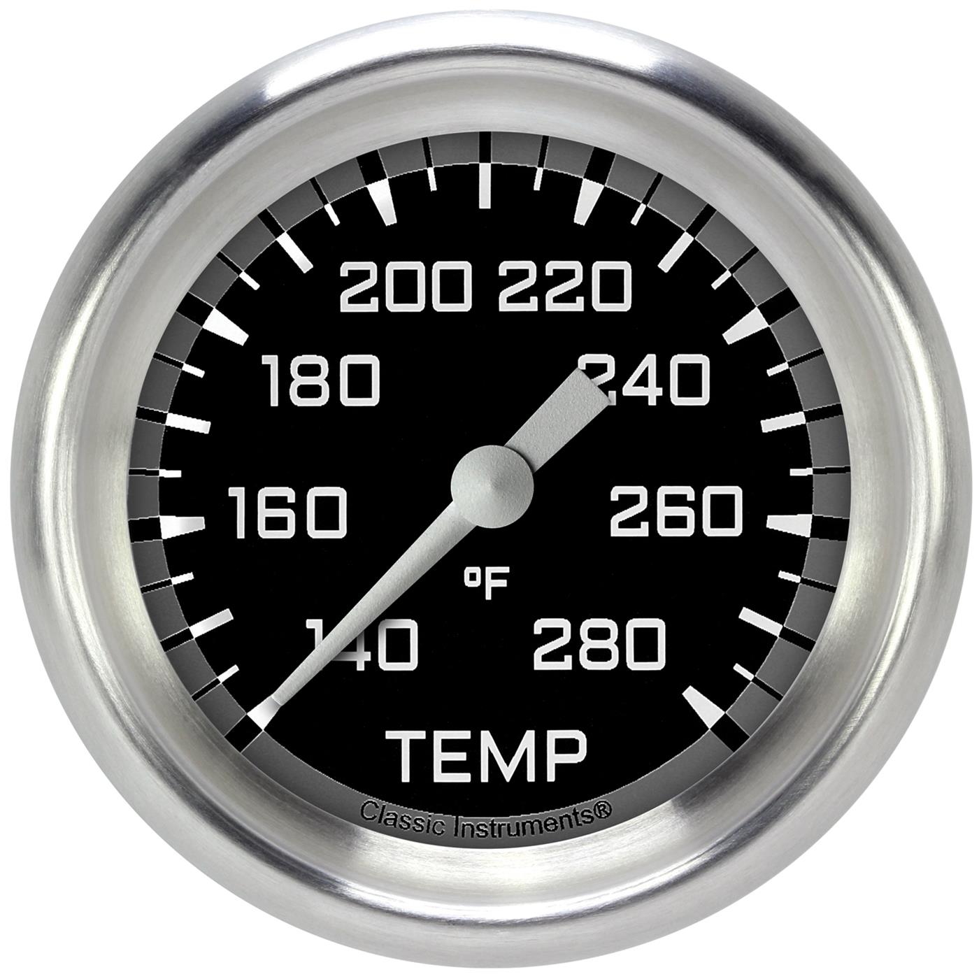Classic Instruments Auto Cross Gray Series Gauges AX326GAPF-02 Gauges, Series, Water Temperature, 140-280 degrees F, Analog, Electrical, 2 5/8 in., Black Face, White Numbers, Each