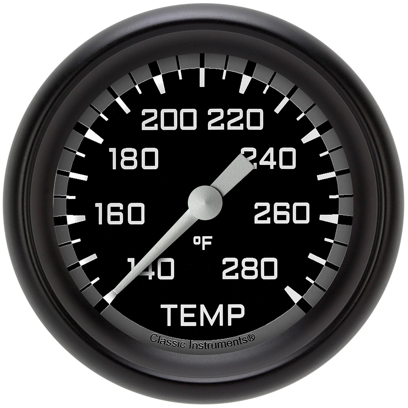 Classic Instruments Auto Cross Gray Series Gauges AX326GBPF-08 Gauges, Series, Water Temperature, 140-280 degrees F, Analog, Electrical, 2 5/8 in., Black Face, White Numbers, Each