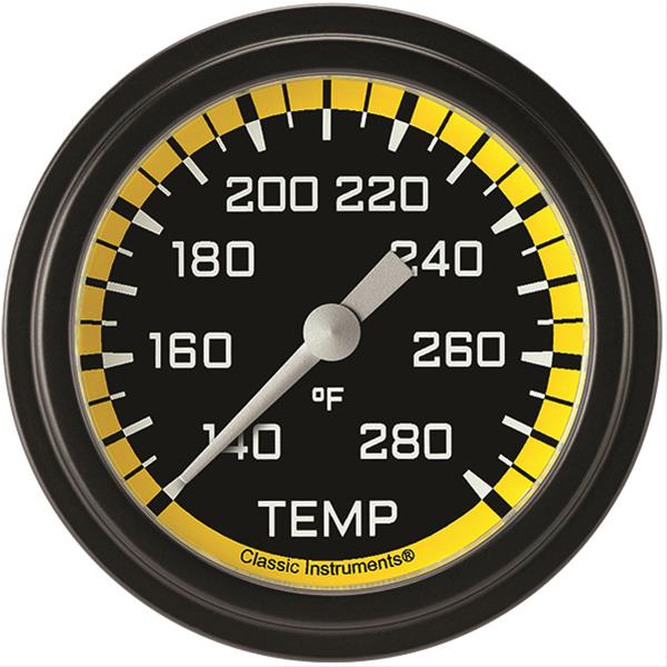 Classic Instruments Auto Cross Yellow Series Gauges AX326YBLF-06 Gauge, Series, Water Temperature, 2 5/8 in., Black/Yellow Face, Analog, Electrical, Each