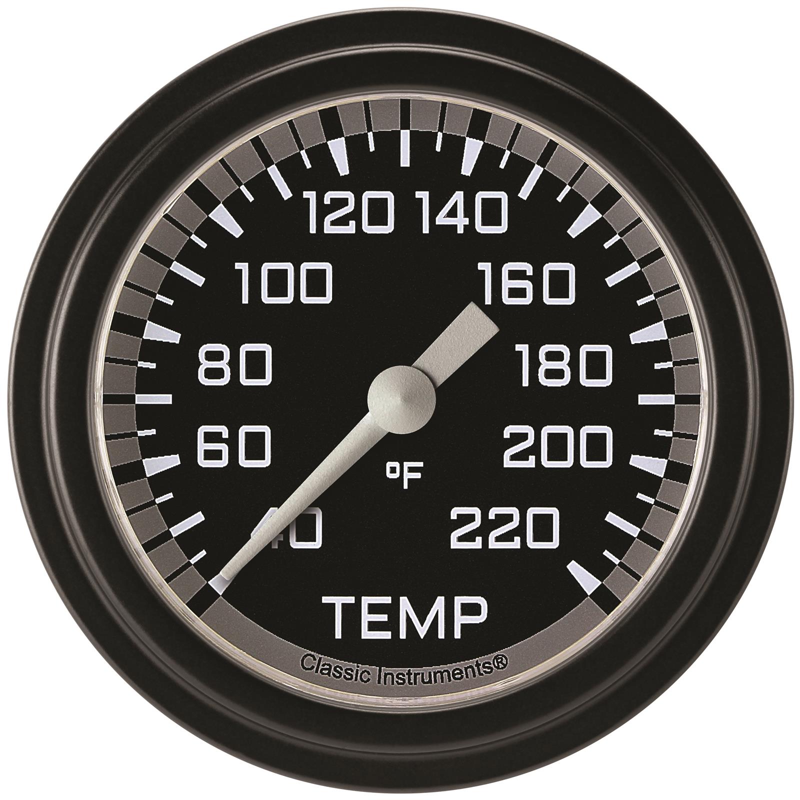 Classic Instruments Auto Cross Gray Series Gauges AX329GBLF Gauge, Stock Eliminator, Water Temp, 2 5/8 in., Black/Gray Face, Analog, Electrical, Each