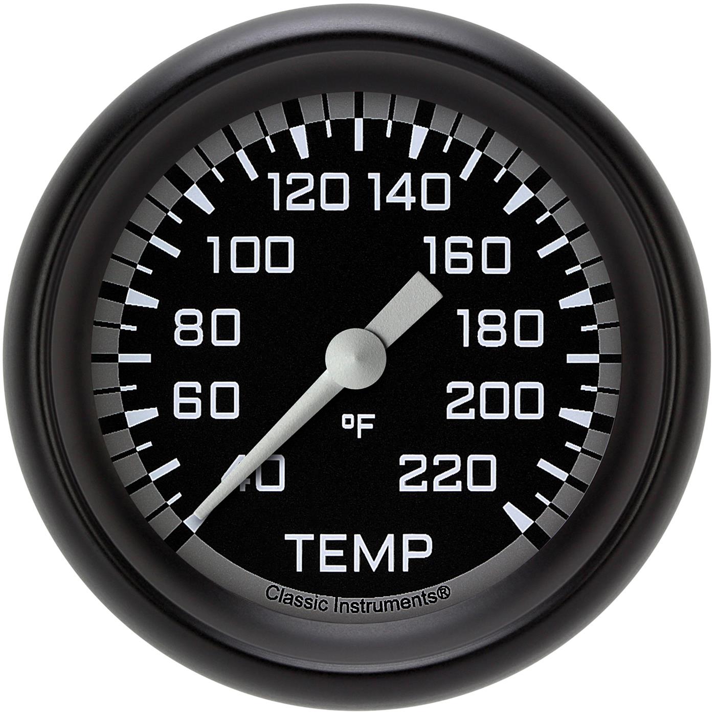 Classic Instruments Auto Cross Gray Series Gauges AX329GBPF Gauges, Series, Water Temperature, 40-220 degrees F, Analog, Electrical, 2 5/8 in., Black Face, White Numbers, 1/8 in.NPT Thread, Each