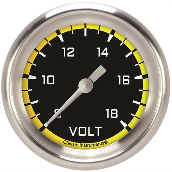 Classic Instruments Auto Cross Yellow Series Gauges AX330YAPF Gauge, Series, Voltmeter, 2 5/8 in., 8-18 V, Performance Bezel, Analog, Electrical, Each