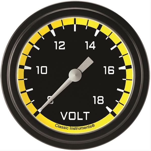 Classic Instruments Auto Cross Yellow Series Gauges AX330YBLF Gauge, Series, Voltmeter, 2 5/8 in., 8-18 V, Low Step Bezel, Analog, Electrical, Each