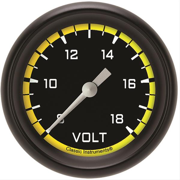 Classic Instruments Auto Cross Yellow Series Gauges AX330YBPF Gauge, Series, Voltmeter, 2 5/8 in., 8-18 V, Performance Bezel, Analog, Electrical, Each