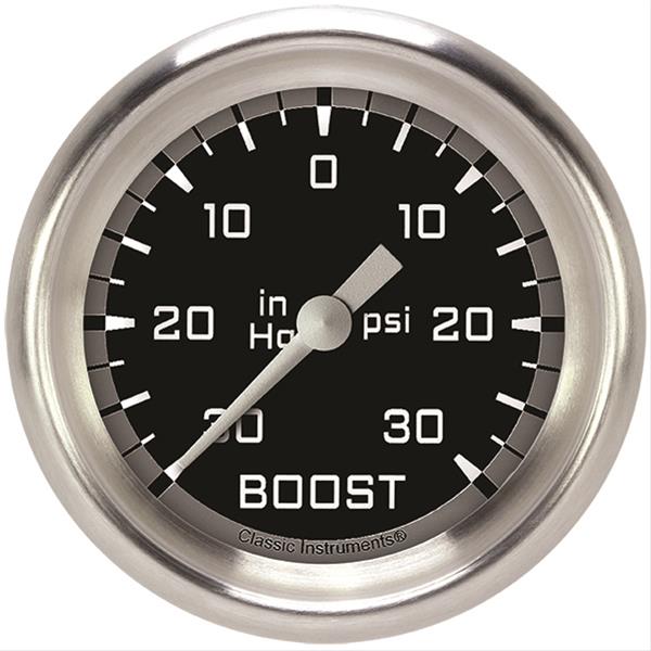 Classic Instruments Auto Cross Gray Series Gauges AX341GAPF Gauge, Series, Boost/Vacuum, 30 in. Hg/30 psi, 2 5/8 in., Performance Bezel, Analog, Electrical, Each