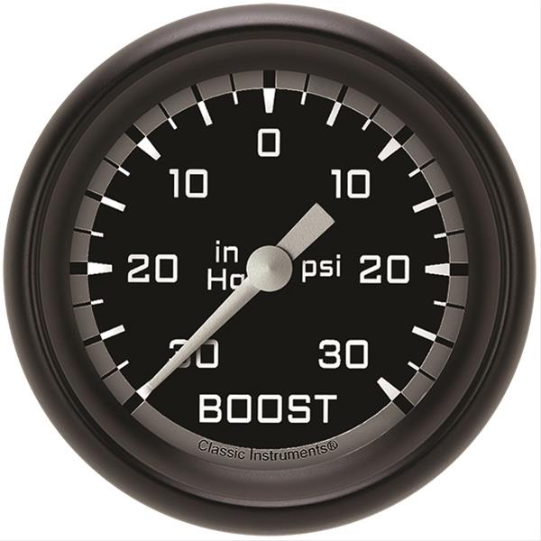 Classic Instruments Auto Cross Gray Series Gauges AX341GBPF Gauge, Series, Boost/Vacuum, 30 in. Hg/30 psi, 2 5/8 in., Performance Bezel, Analog, Electrical, Each
