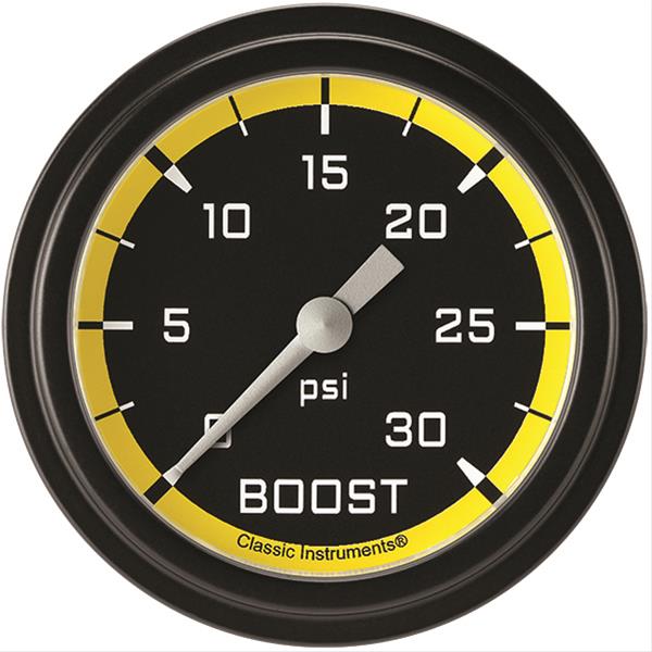 Classic Instruments Auto Cross Yellow Series Gauges AX342YBLF Gauge, Series, Boost, 30 psi, 2 5/8 in., Low Step Bezel, Analog, Electrical, Each