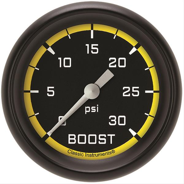 Classic Instruments Auto Cross Yellow Series Gauges AX342YBPF Gauge, Series, Boost, 30 psi, 2 5/8 in., Performance Bezel, Analog, Electrical, Each