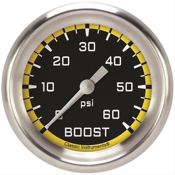 Classic Instruments Auto Cross Yellow Series Gauges AX343YAPF Gauge, Series, Boost, 60 psi, 2 5/8 in., Performance Bezel, Analog, Electrical, Each